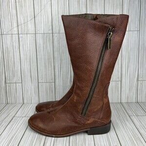 TSUBO Boots Toffee Brown Leather Tall Moto Booties Side Zip Women's Sz 7.5